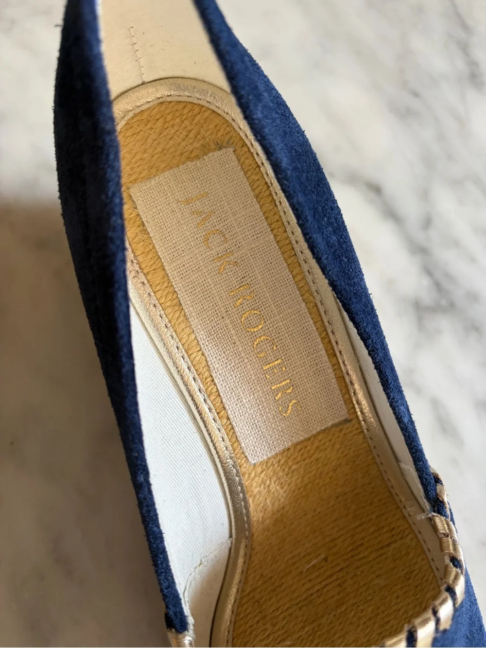 Jack Rogers Palmer Wedge Navy Suede Espadrille Open Toe, Womens 8 US, New